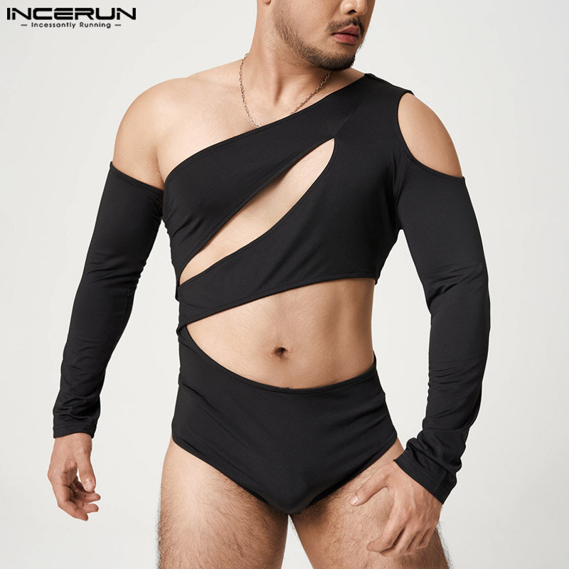 INCERUN-mono triangular de manga larga para hombre, ropa cómoda, estilo informal, hombro inclinado, diseño de un hombro, a la moda, S-5XL