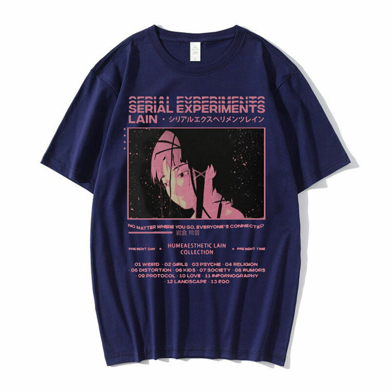애니메이션 직렬 실험 레인 오버사이즈 티셔츠, 남녀공용 그래픽 티셔츠, 이와쿠라 만화 소녀, 공상 과학 반팔 티셔츠