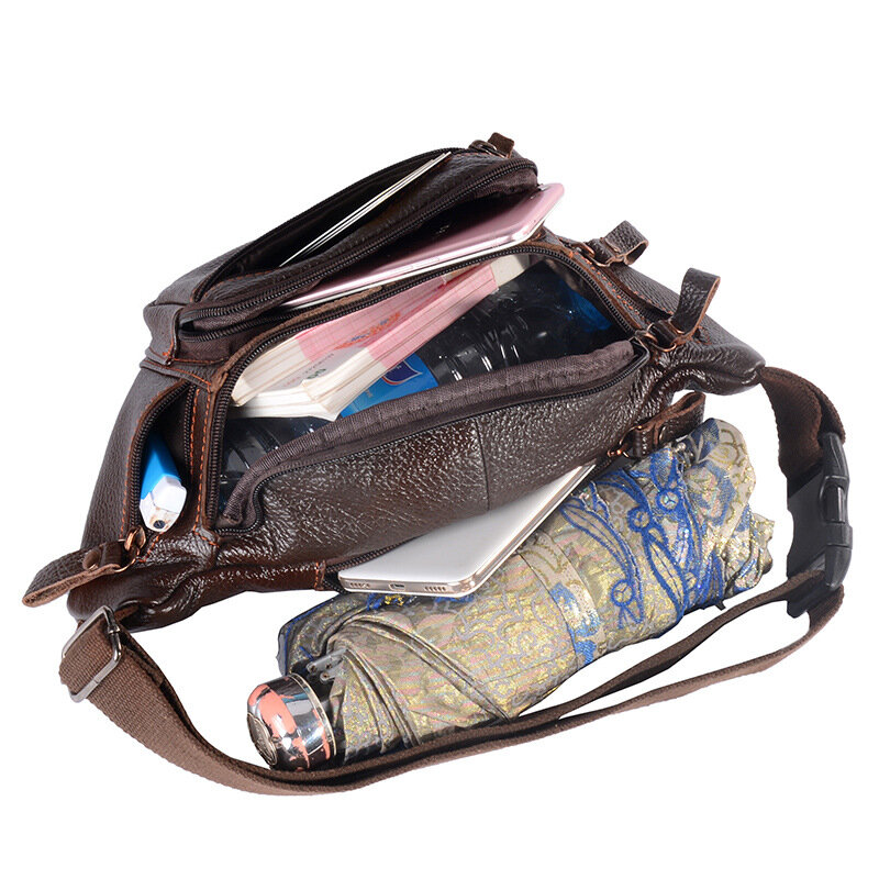Роскошная поясная сумка из натуральной кожи, деловая мужская сумка, Повседневная нагрудная сумка из воловьей кожи с карманами, многофункциональная вместительная сумка на пояс