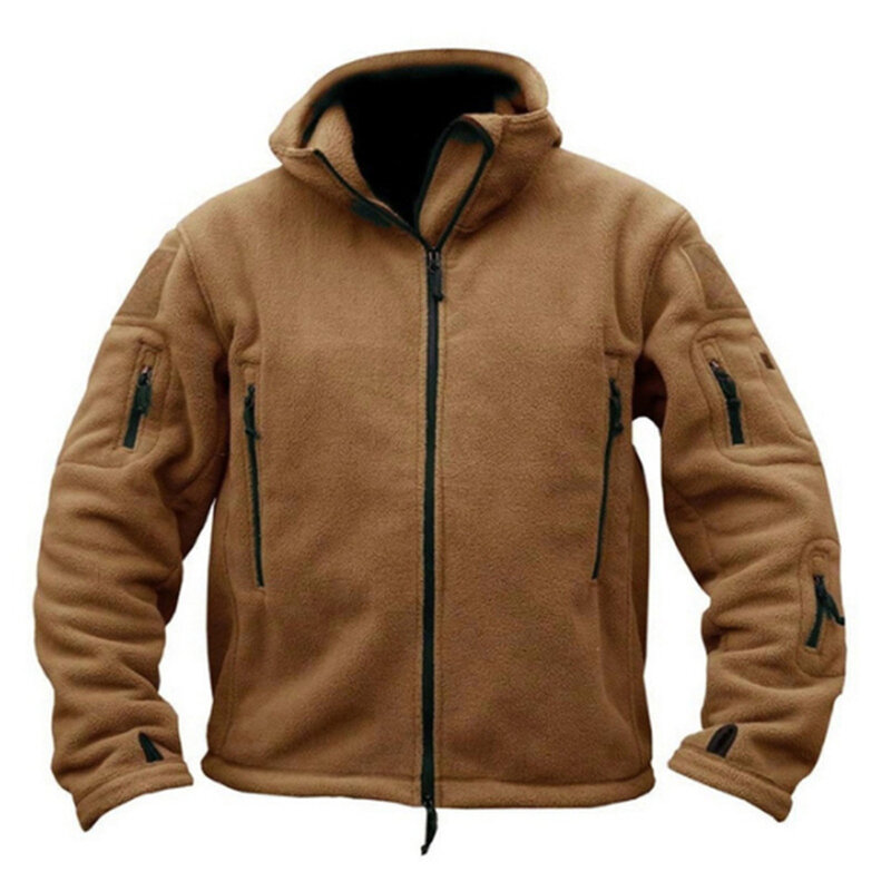 Winter Warm Men Casual Hooded Fleece Jacket Zip Up Outdoor Hiking Windproof Work Coat Outwear Windbreaker Male Solid Clothing