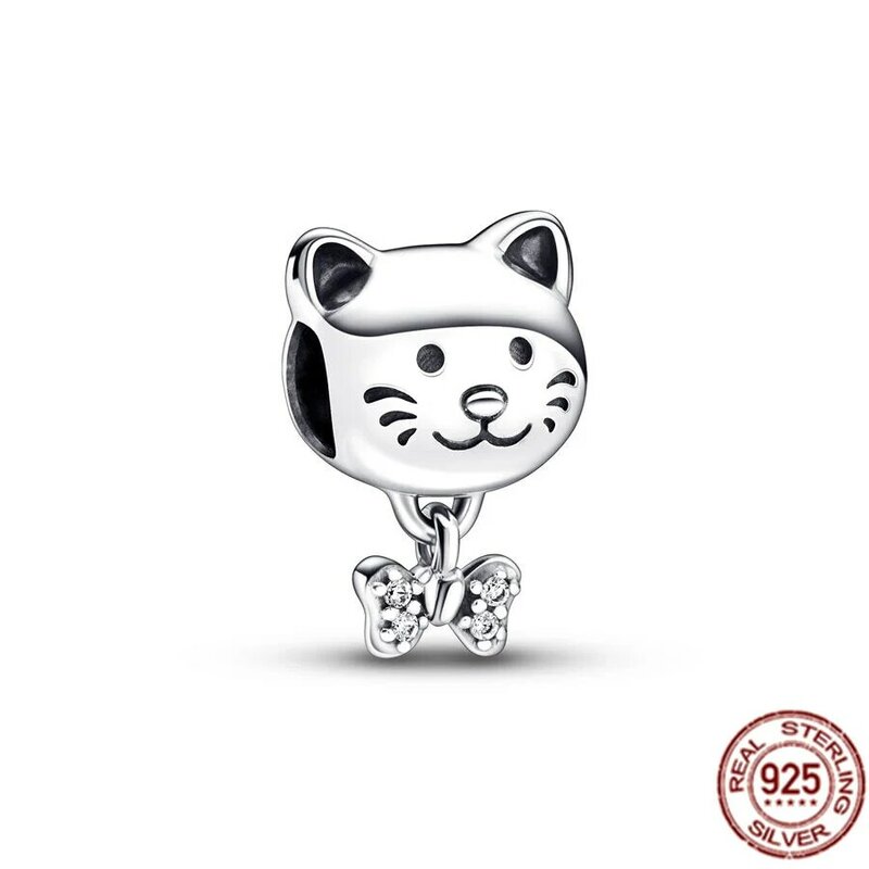 925 Sterling Silver Pet Dangle Charm Beads, cão e gato Kitty, se Fits Original Pulseira Pandora, Fine DIY Jóias Gift, Hot Sale