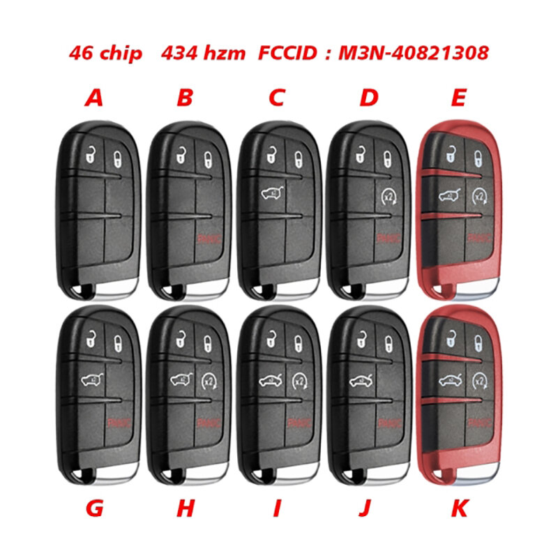 CN086054 kunci pintar Universal tombol 2/3/4/5 untuk Jeep Dodge Chrysler Fiat Fob jarak jauh ID46 434MHZ Key 68150061AB 68150061AB