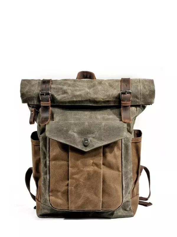 MUCHUAN Luxury Vintage Canvas Backpacks for Men Oil Wax Canvas Leather Travel Backpack Large Waterproof Daypacks Retro Bagpack