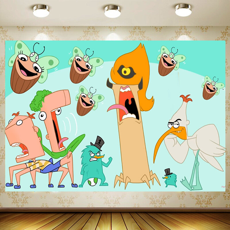 Phineas dan Ferb latar belakang perlengkapan pesta ulang tahun dekorasi menyesuaikan permainan latar belakang spanduk mandi bayi Faovr anak dekorasi kamar