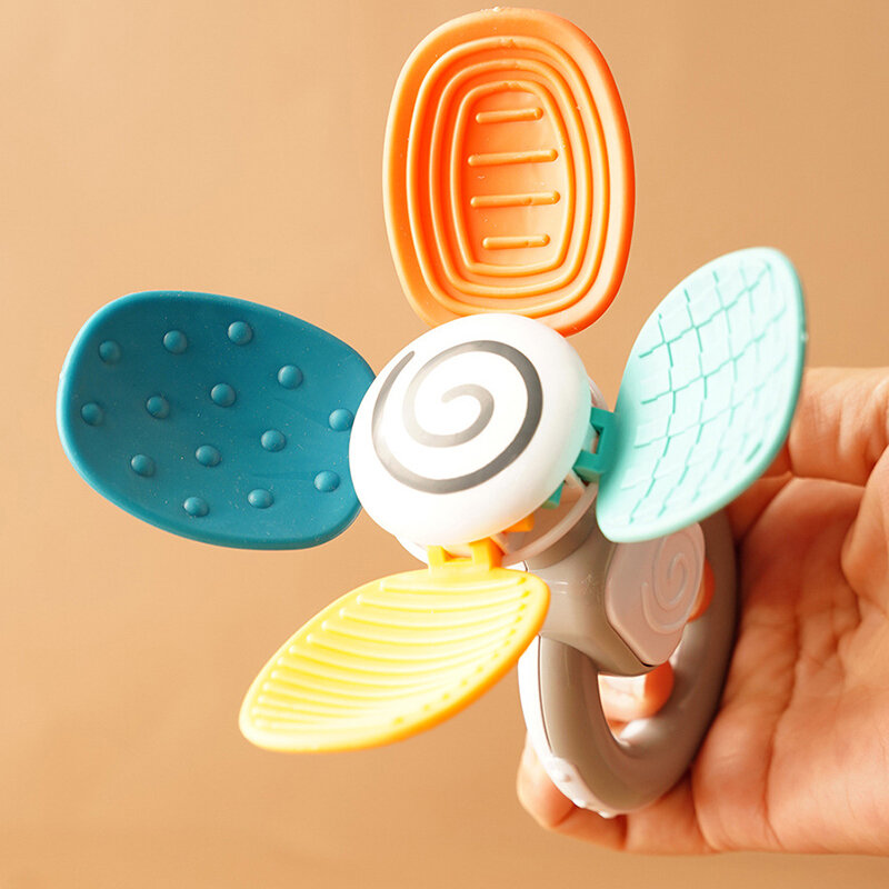 ChFukTeWindsor-Hochet de dentition en silicone pour nouveau-né, jouets à mâcher en forme de fleur, jeux rotatifs, entraînement des dents pour bébé