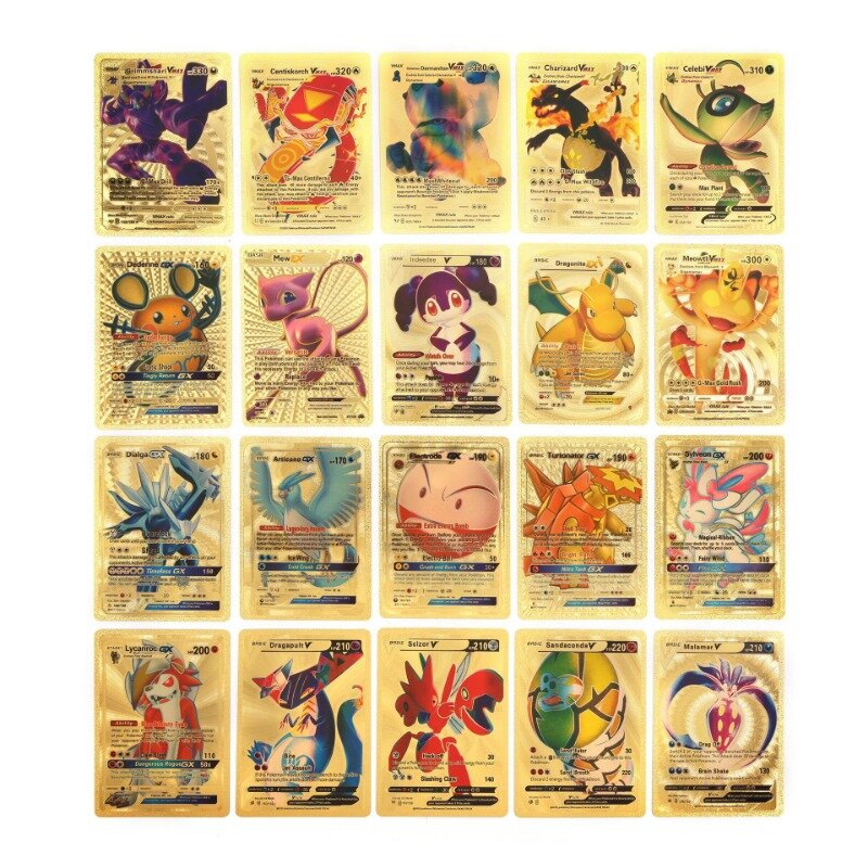 Pokemon Gold Foil Silver Game Collection Cartões, Charizard, Vmax, Gx, Espanhol, Inglês, Francês, Alemão, Folha, Novo, 27-110Pcs