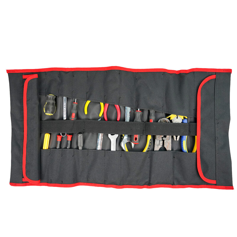 KUNN Tool Roll Organizer, chiave e cacciavite Tool Pouch Heavy Duty 32 tasche Roll Up Tool Bag, nero/rosso