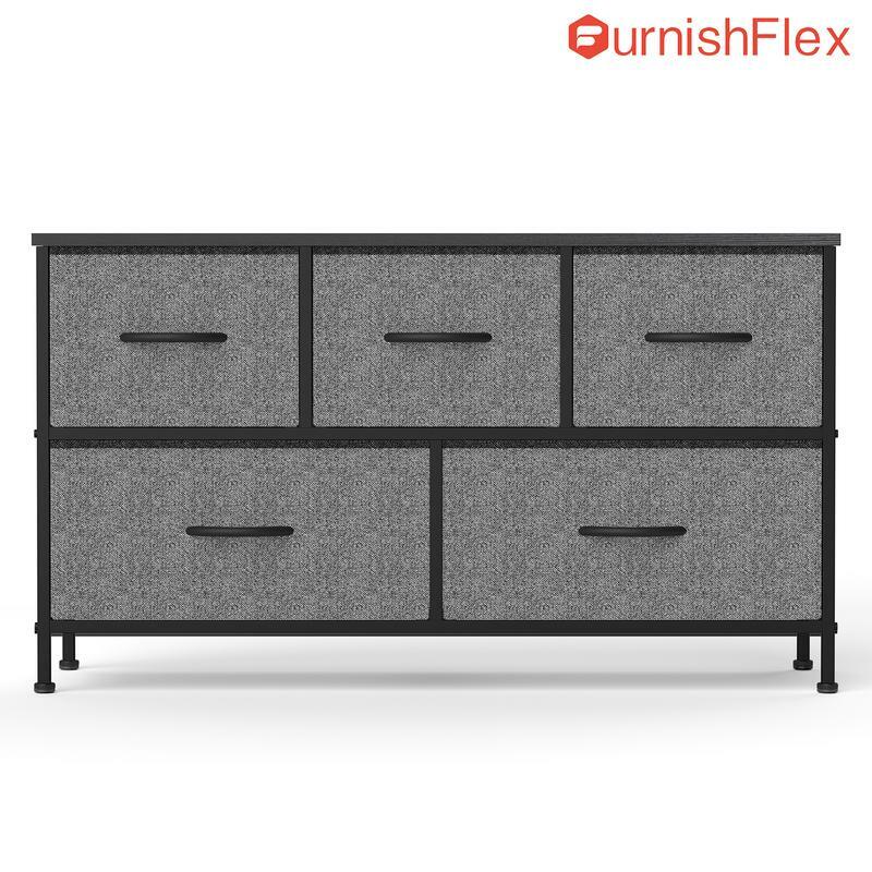 Bedroom, Drawer Dresser Organizer Storage Drawers Fabric Dresser with 5 Drawers, Chest of Drawers with Fabric Bins, Long Dresser