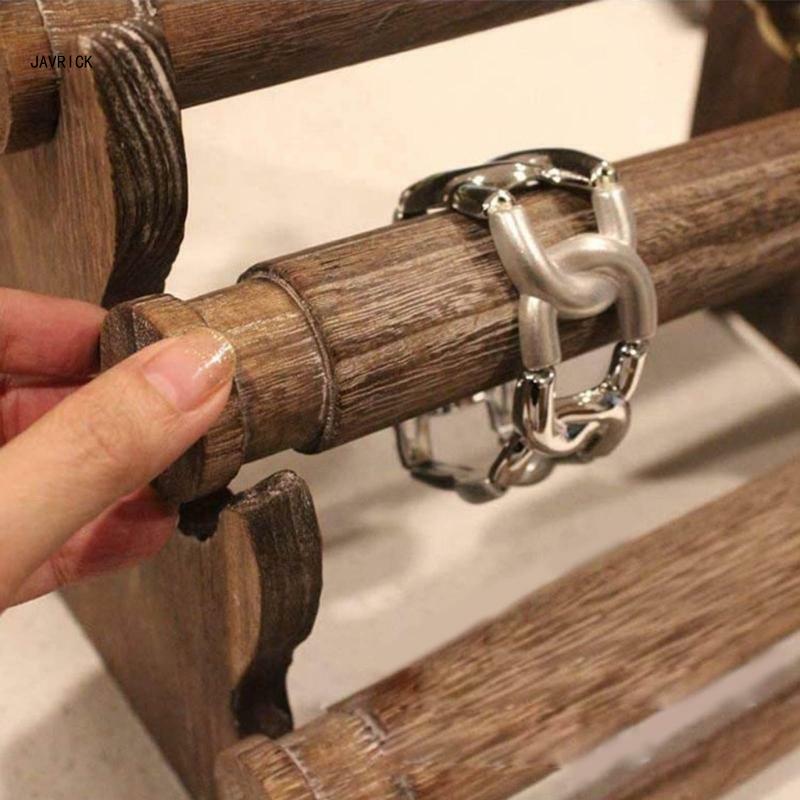Support montre à 4 niveaux, présentoir bracelets colliers en bois, support rangement D0LC