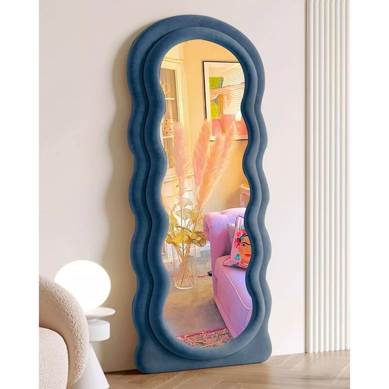 Lustro podłogowe w kształcie fali, lustro o pełnej długości 63 "x 24" ze wspornikiem, nieregularne niezależne lustro duża ściana
