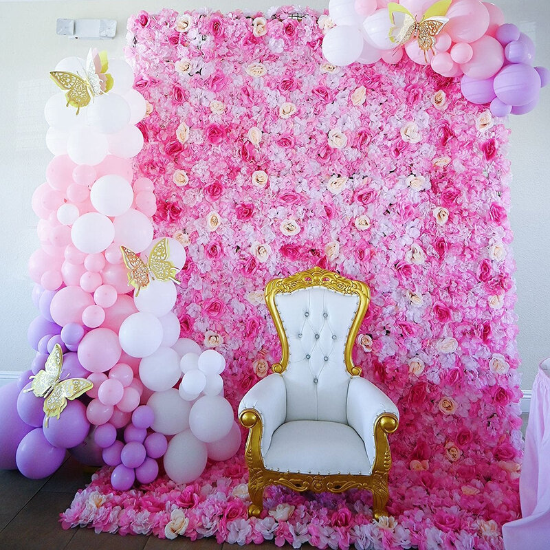 Paneles de pared de flores artificiales románticas rosas, decoración de fiesta de cumpleaños, tienda, ventana, telón de fondo, decoración de flores personalizada