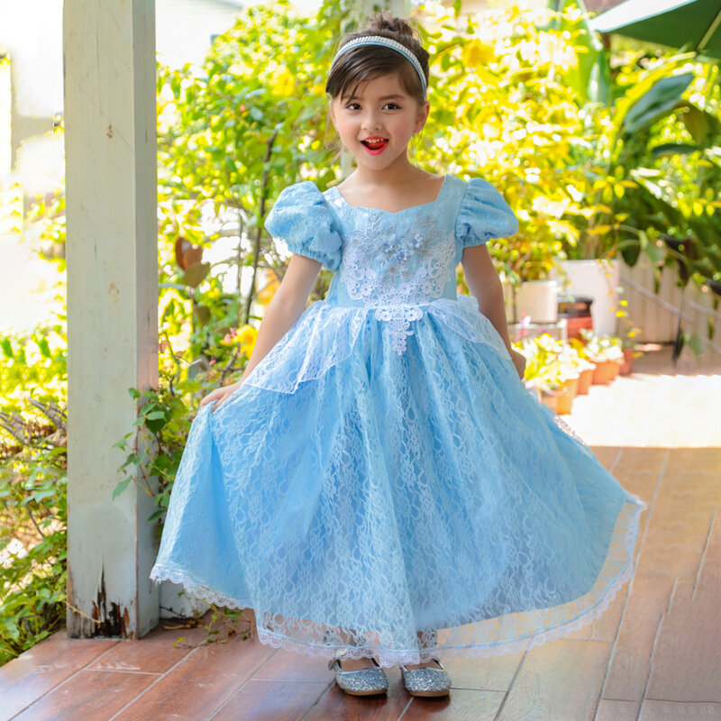Cinderella Cosplay Costume Kids Clothes For Girls Dress Baby Girl Ball Gown Princess Dresses For Birthday Party Crown Lace Frock