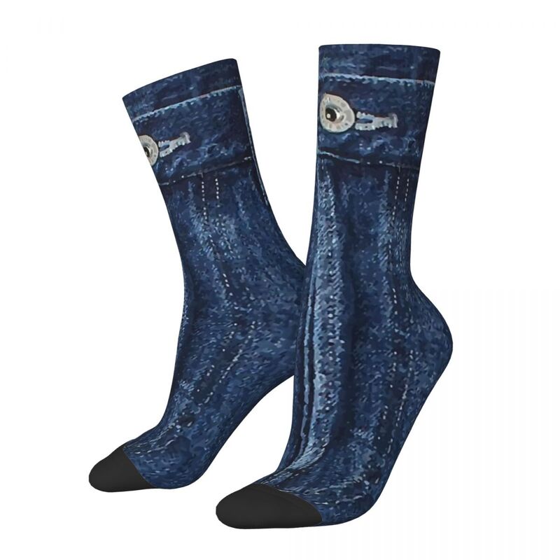 Blue Denim Classic Jeans Texture Socks Harajuku Super Soft Stockings All Season Long Socks Accessories for Man's Woman's Gifts