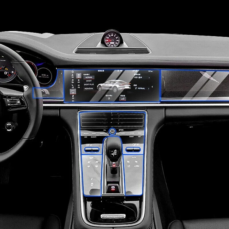 Folia przezroczysta TPU dla Porsche Panamera 2010-2021 naklejka do wnętrza samochodu paski konsola środkowa biegów Dashboard Panel drzwi powietrza
