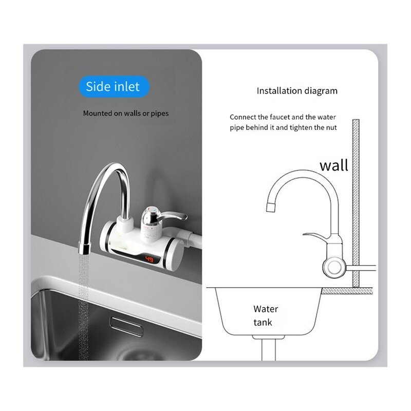 Electric Instant Hot Water Heater Fast Heating With LED Temperature Display Tankless Tap