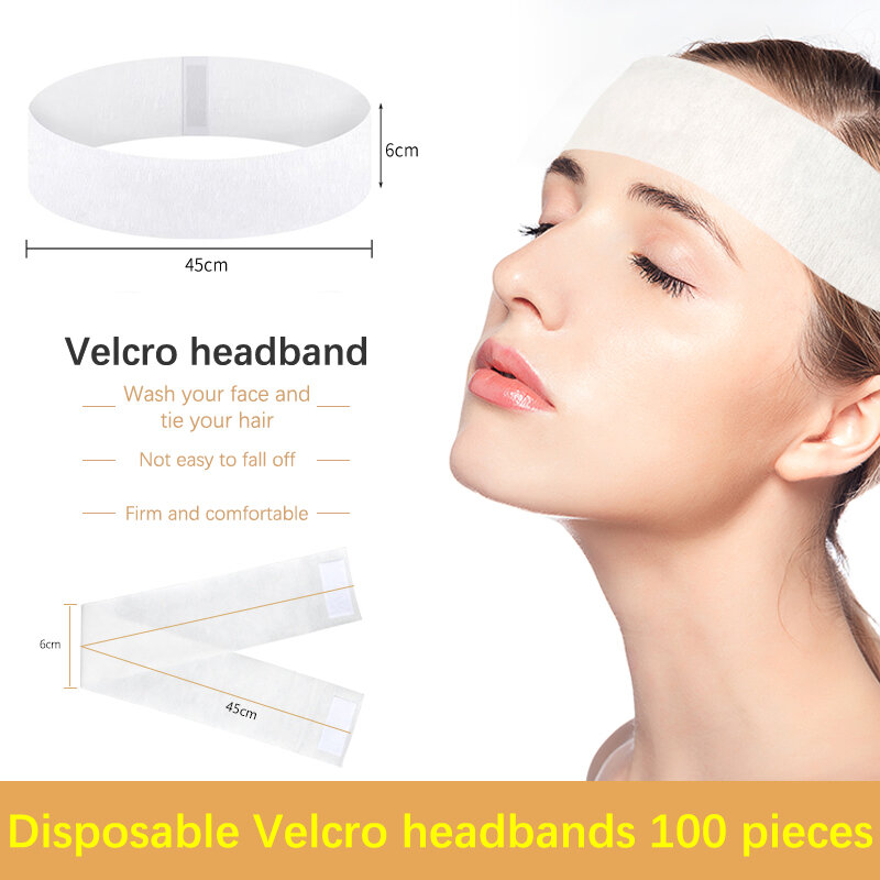 Diademas faciales desechables para Spa para mujer, banda para el pelo suave no tejida elástica con cierre conveniente para el cuidado de la piel, 100 unidades
