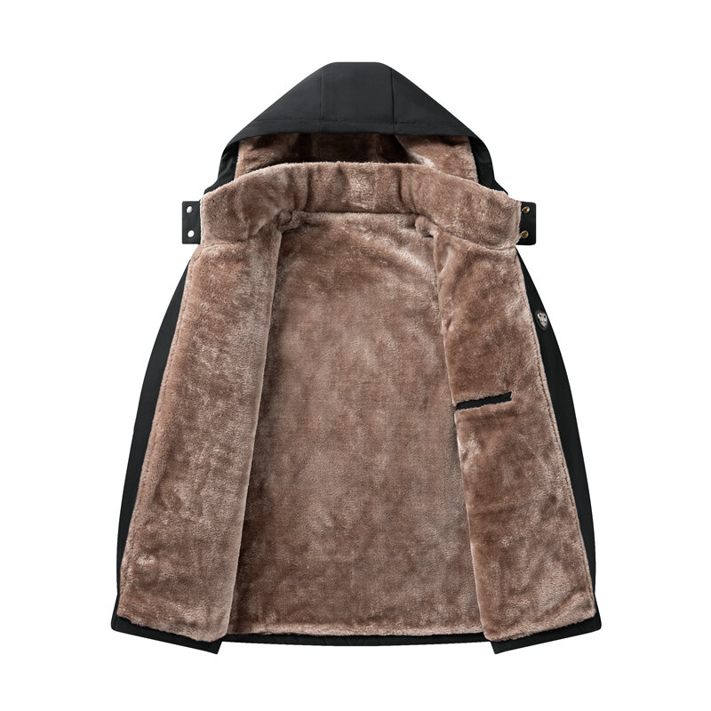 5xl homens inverno novo clássico quente grosso velo parkas jaqueta casaco masculino outono moda bolsos à prova de vento parka masculino mais tamanho