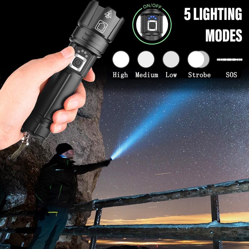 Linterna LED súper brillante USB recargable linterna con 30W LED puede iluminar 1500 metros linterna táctica