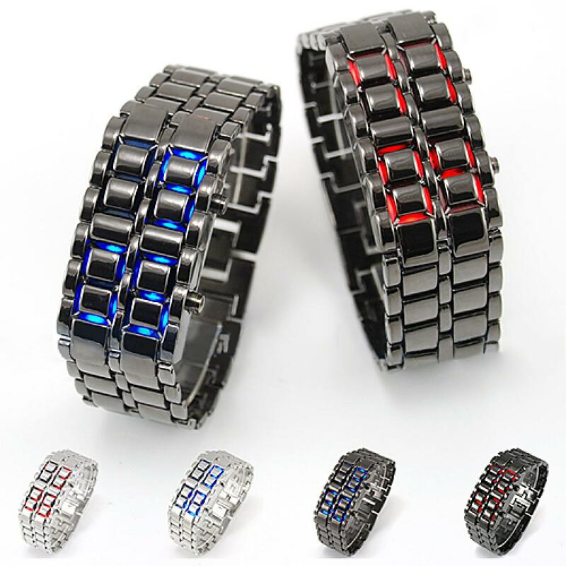 Jam tangan gelang kuarsa Digital LED baja tahan karat pria wanita, jam tangan gelang kuarsa LED Digital untuk pria dan wanita