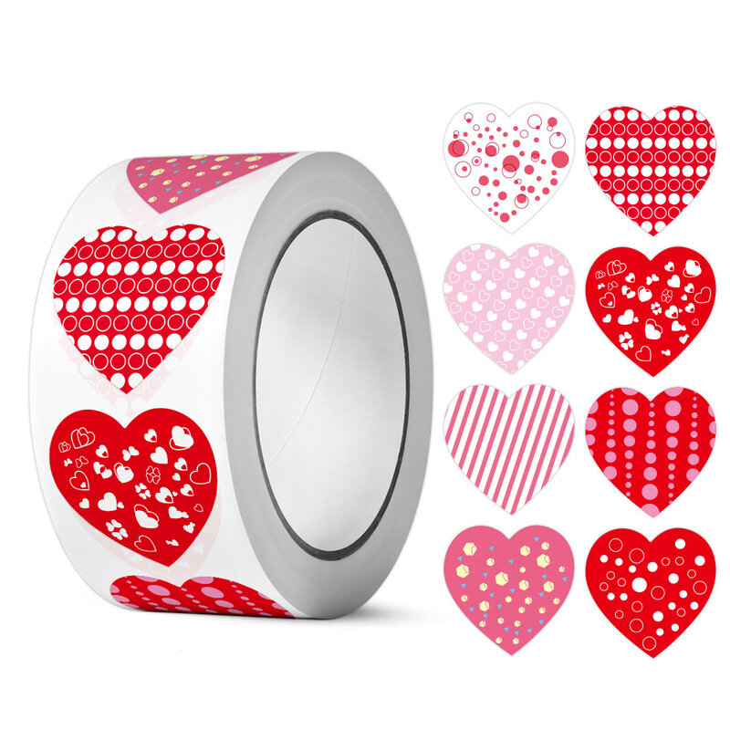 500 шт., яркие наклейки в форме сердца на День святого Валентина