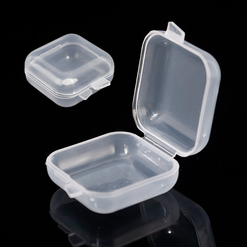 Square 3.5cm Mini Clear Plastic Storage Box Container with Hinged Lid Boxes for Earrings Ring Tiny Jeweley Beads DIY Button Case