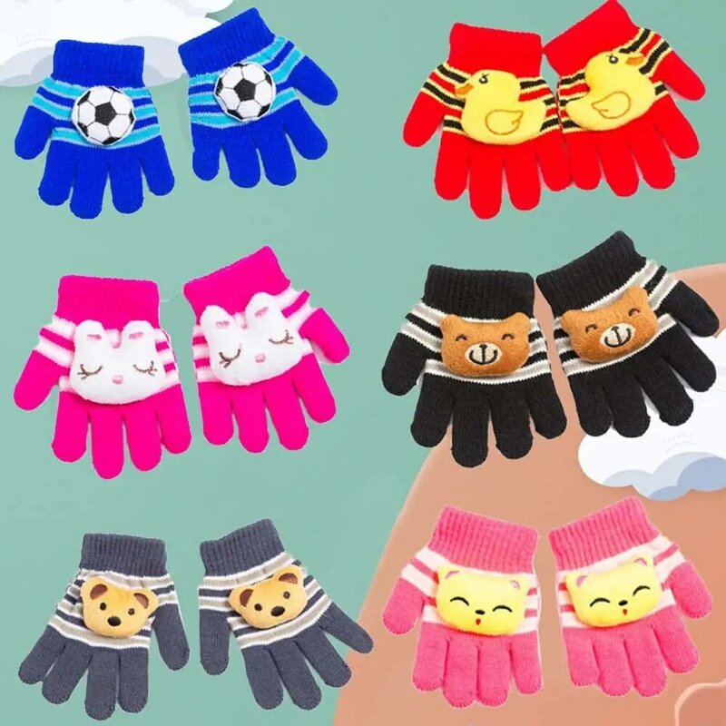 Comodi cartoni animati ragazze ragazzi bambini caldi guanti a righe stampate con dita intere guanti per maglieria guanti per bambini