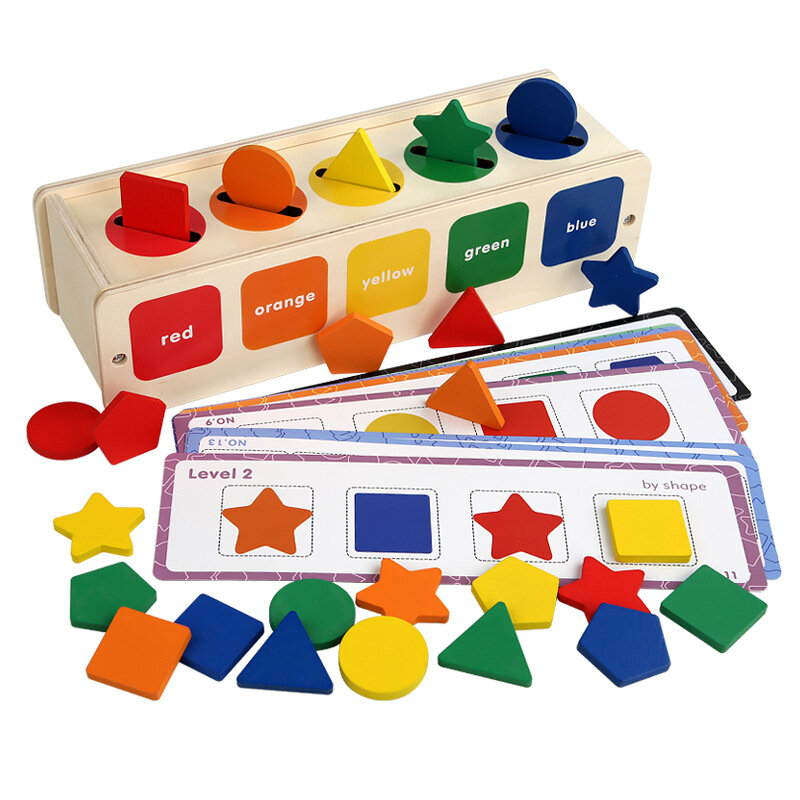 Mainan kayu Montessori untuk anak-anak kotak latihan pemilah sensor mainan belajar balita puzzle blok edukasi dini warna & bentuk