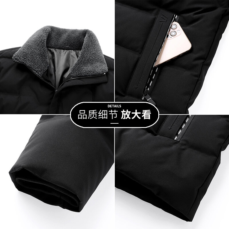 M-4xl Mens White Duck Down Jacket Winter Male Coats Zipper Hooded Short Style Solid Color Loose Warm Outerwear Clothes Hy146