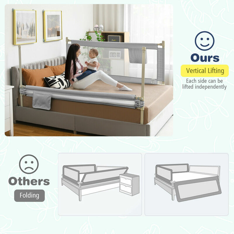 Направляющие для кровати 69,5 дюйма для малышей, вертикальная подъемная направляющая для детской кровати с замком, серый BS10004GR