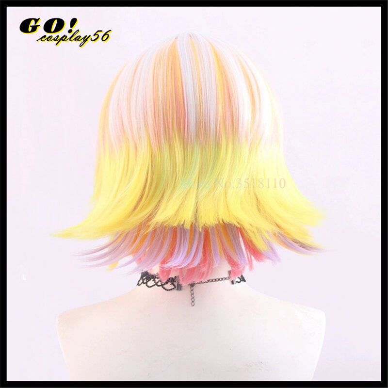 Wig Cosplay Kanaro rambut ekor kuda campuran warna berlapis Pink kuning hijau permainan Live VISTY idola Halloween rambut sintetis