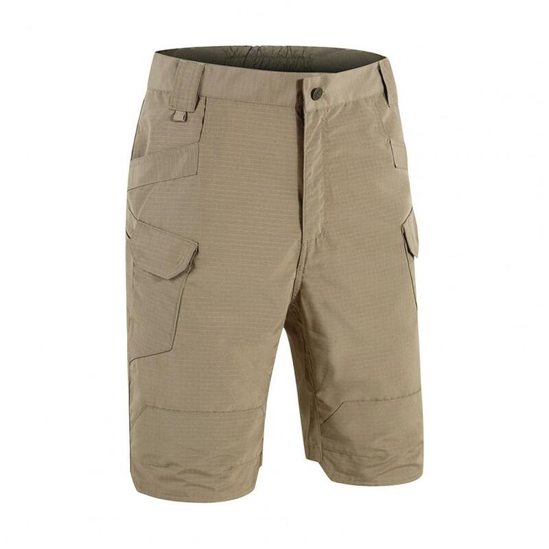 Shorts de fibra elástica masculino ao ar livre, calças duráveis com vários bolsos, fechamento do zíper para ativo