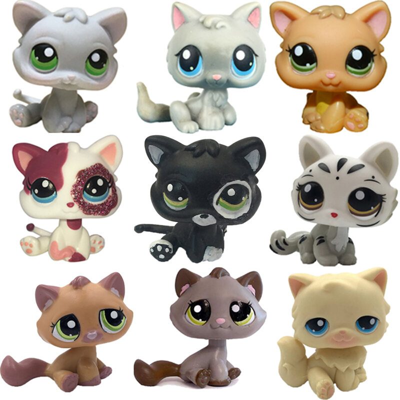 LPS CAT-figuras antiguas raras Littlest, juguetes de tienda de mascotas, Mini soportes, pelo corto, gatito, colección Original, cabeza Bobble