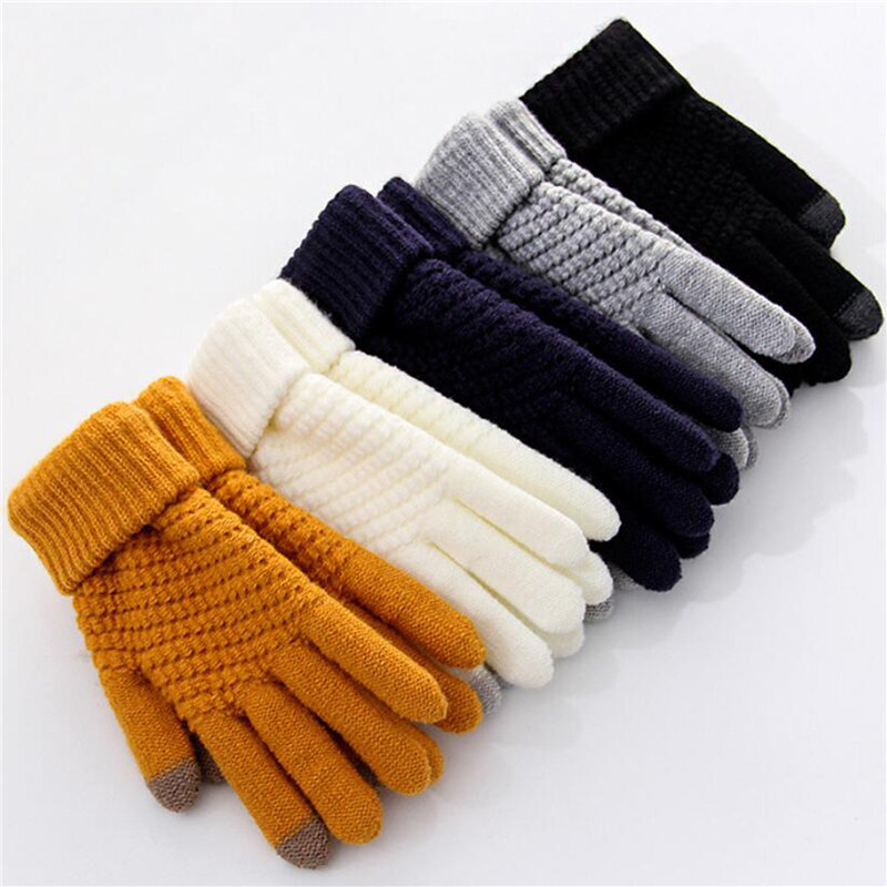 ถุงมือแฟชั่นกันหนาวสำหรับผู้หญิงและผู้ชาย, ถุงมือถักกันหนาวขนสัตว์เลียนแบบแบบเต็มนิ้วถักโครเชต์หนา