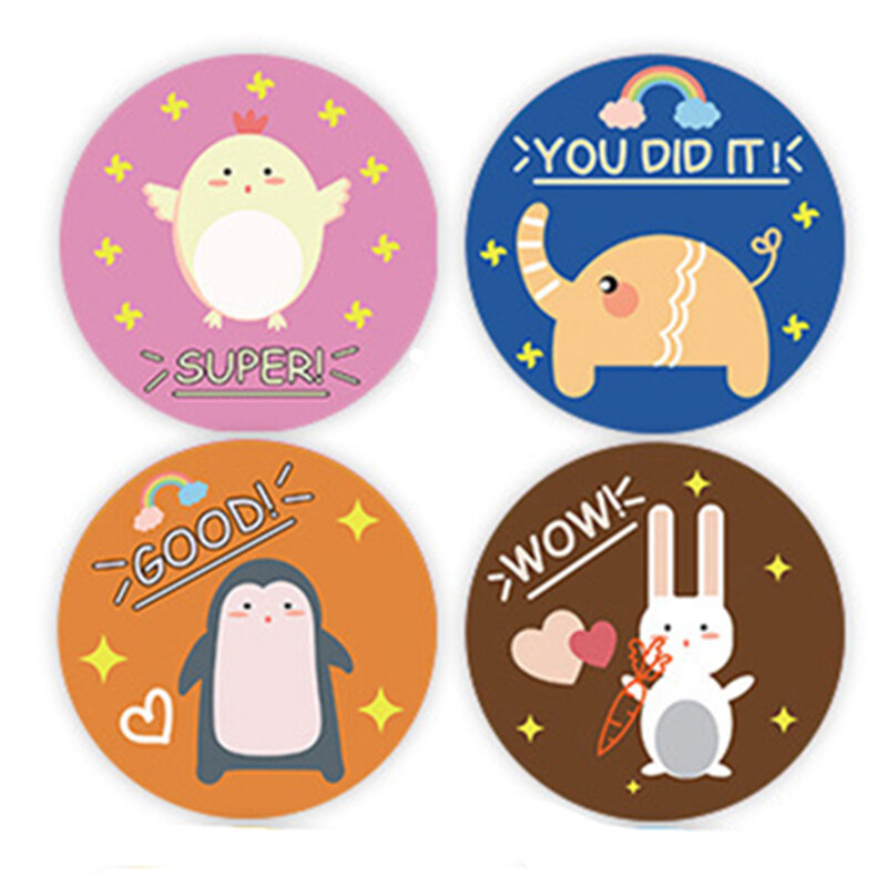 100-500pcs Animal Reward Stickers Adorable Round Kids Motivational Sticker Cartoon Incentive Teacher Gift Sealing Label