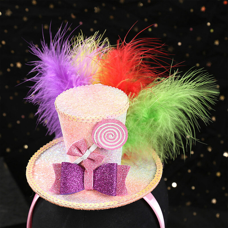 Mini Pena Bowknot Top Hat, Lady's Top Hat, Hair Hoop, Birthday Party, Carnaval Headband, Headwear, Acessórios para o cabelo