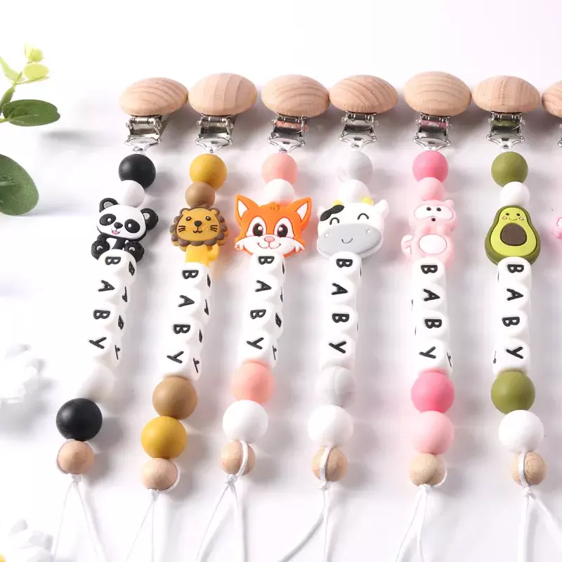 INS Baby Pacifier Clips Personalized Name Silicone Cartoon Animal Balloon BPA Free Dummy Nipple Holder Clip Newborn Accessories