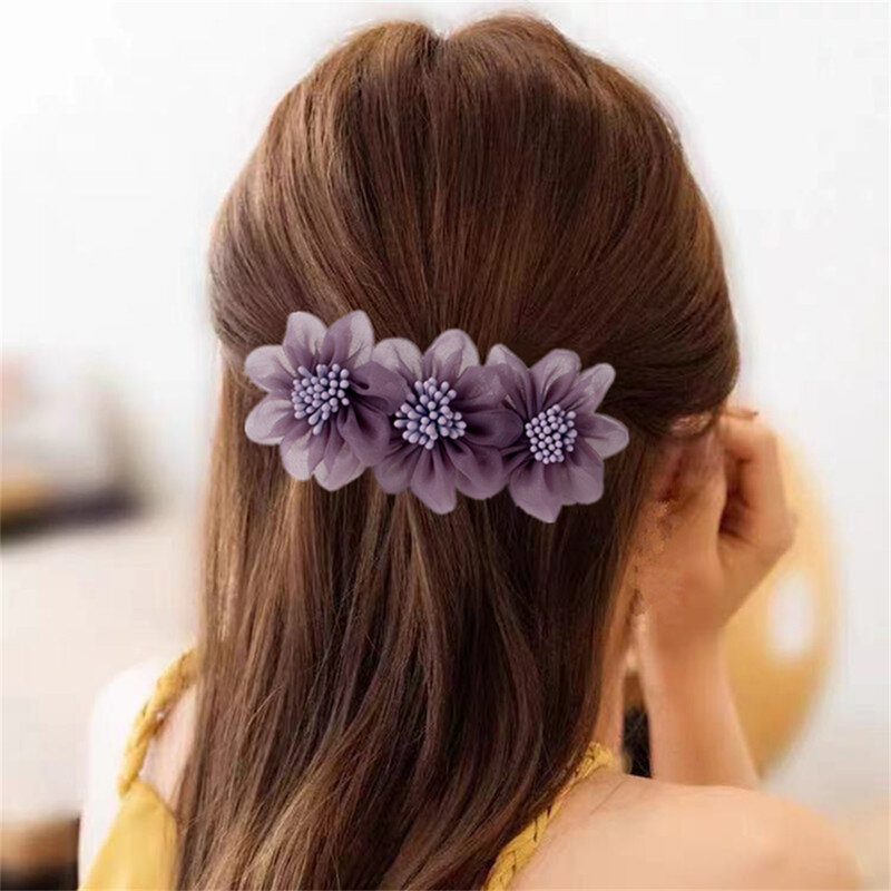 1Pcs Fashion Tulle Flower Spring Hair Clips for Women Hair Styling Fixed Tool Headdress Back Head Hairpin Barrette Jewelry
