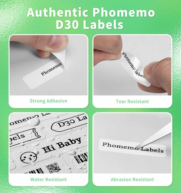 Phomemo 프린터 사각 흰색 자체 접착 라벨 용지, 찢어짐 방지, 방수, 내유성, 3 롤 스티커, D30, Q30, Q30S, Q31