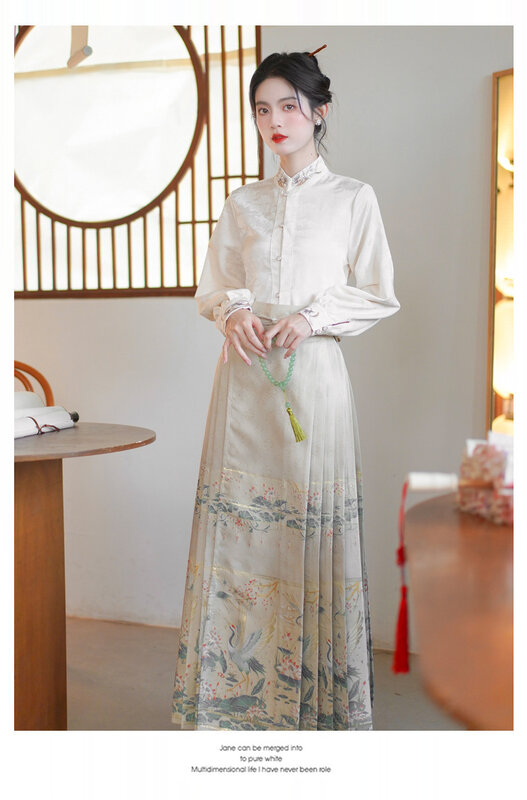 Hanfu-Jupe traditionnelle chinoise pour femme, visage de cheval, vintage, plis, rétro, 03, nouveau