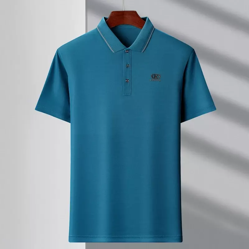 Men's Business Casual Solid Color Versatile Polo Shirt with Short Sleeves for Comfortable and Breathable Summer
