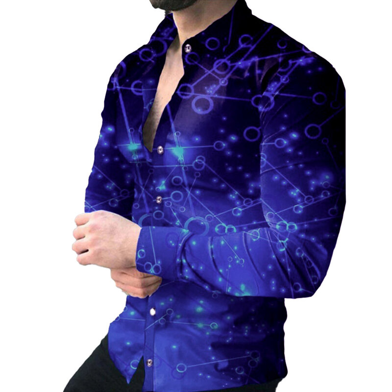 Mens Casual Long Sleeve Shirt Featuring Baroque Print and Button Down Design Enhances Muscle Fitness and Suitable for Parties