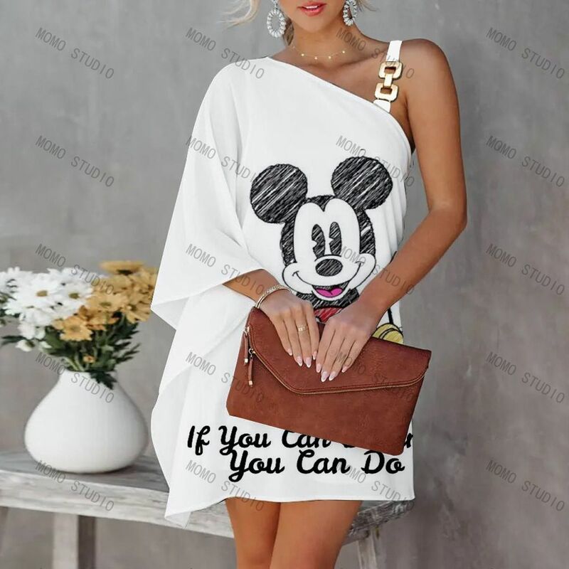 Nouvelle robe de soirée de luxe pour femmes, manches évasées, col Diagonal Disney, Mickey Y2k, mode loisirs, Minnie Mouse, Gala, 2022