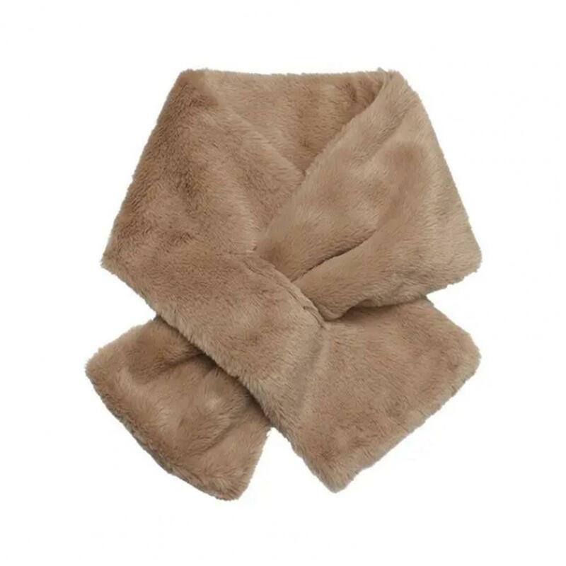 Women Neck Scarf Winter Faux Rabbit Fur Cross Collar Solid Color Thickened Warm Scarf Plush Elegant Shawl Scarf