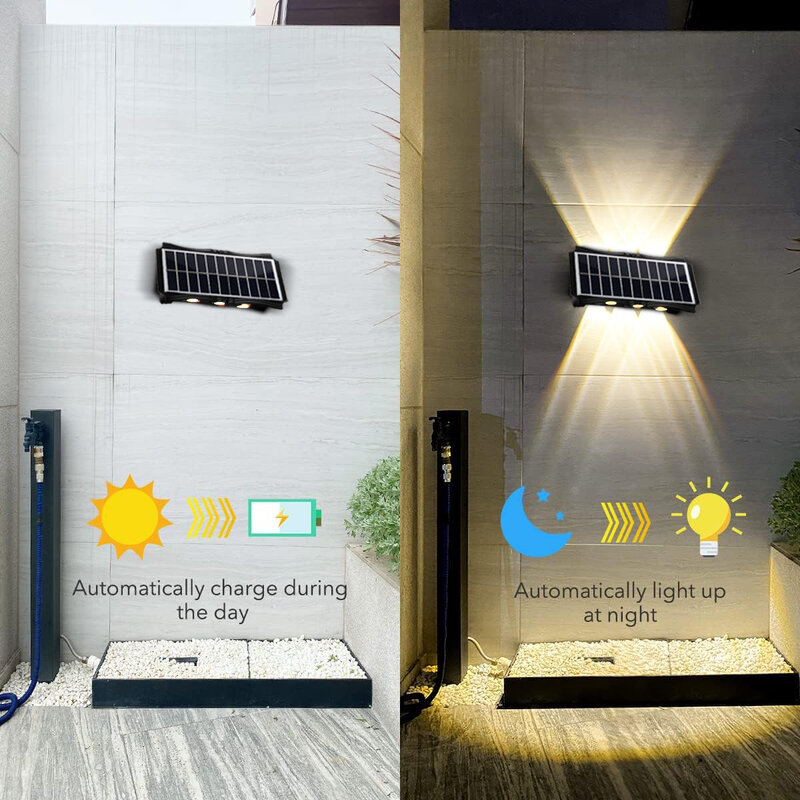 Sensore di luci solari a LED per esterni impermeabile per giardino di casa apparecchio da parete per luce solare su e giù lampada solare luminosa pannello da parete esterno