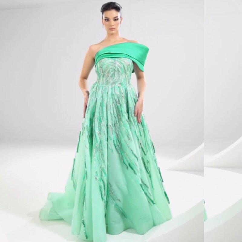 Jersey Pleat Beading Homecoming One-shoulder  Bespoke Occasion Gown Long Dresses