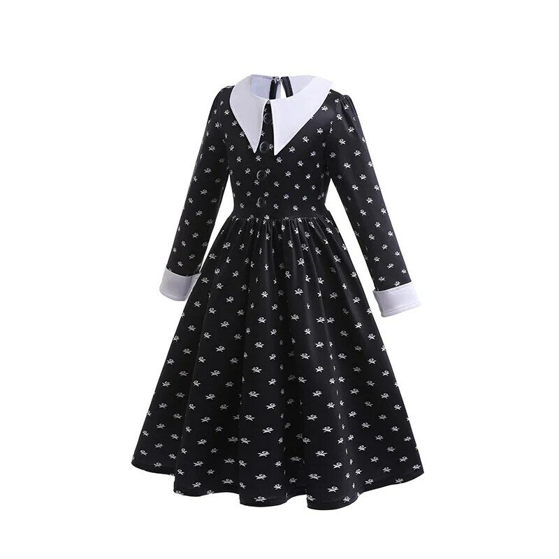 Черное платье в горошек для косплея, Хэллоуина, Женский костюм с длинным рукавом, одежда ведьмы, детский день рождения, сюрприз