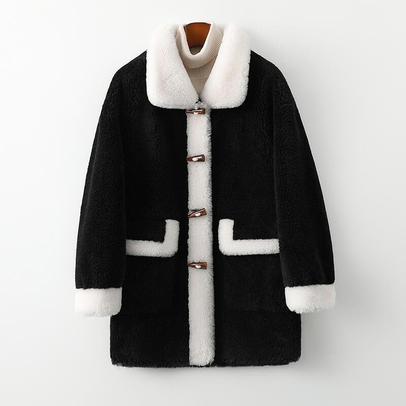 AYUNSUE – Manteau en fourrure de mouton véritable pour Femme, veste mi-longue en laine, décontractée, 100%, Sqq1365, hiver