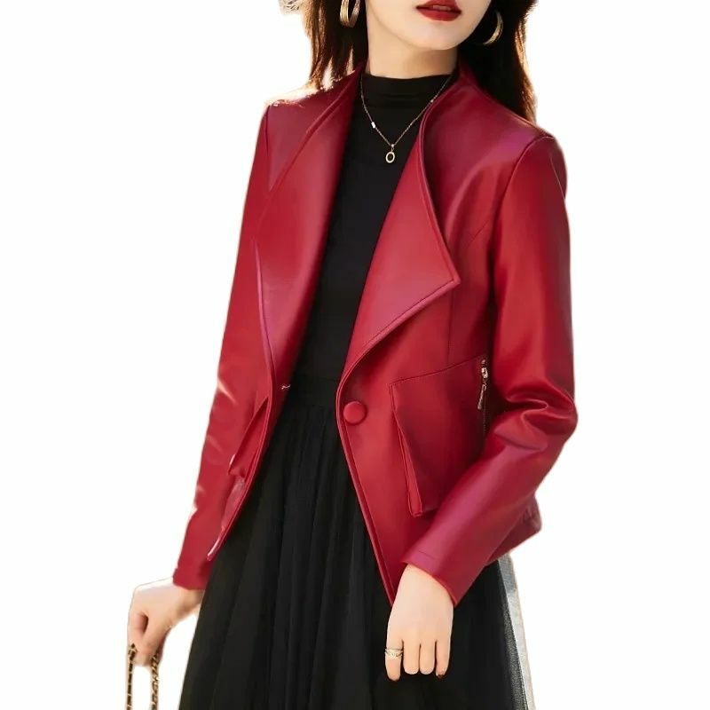 Women's Leather Suit Jacket Spring And Autumn 2024 New Style Elegant Blazer Fashion Overcoat High-End Short Leisure Suit Coat