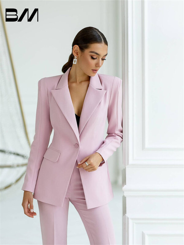 Stylish V-neck Women Pant Suits Spring Summer Office Suit Single Button Business Suits Wedding Tuxedo Blazer Customized