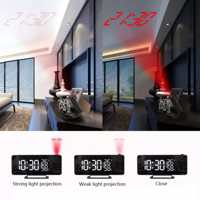 TS-9210 Digital Mirror Projection Alarm con Display dell'umidità della temperatura proiettore elettronico Clock Radio FM